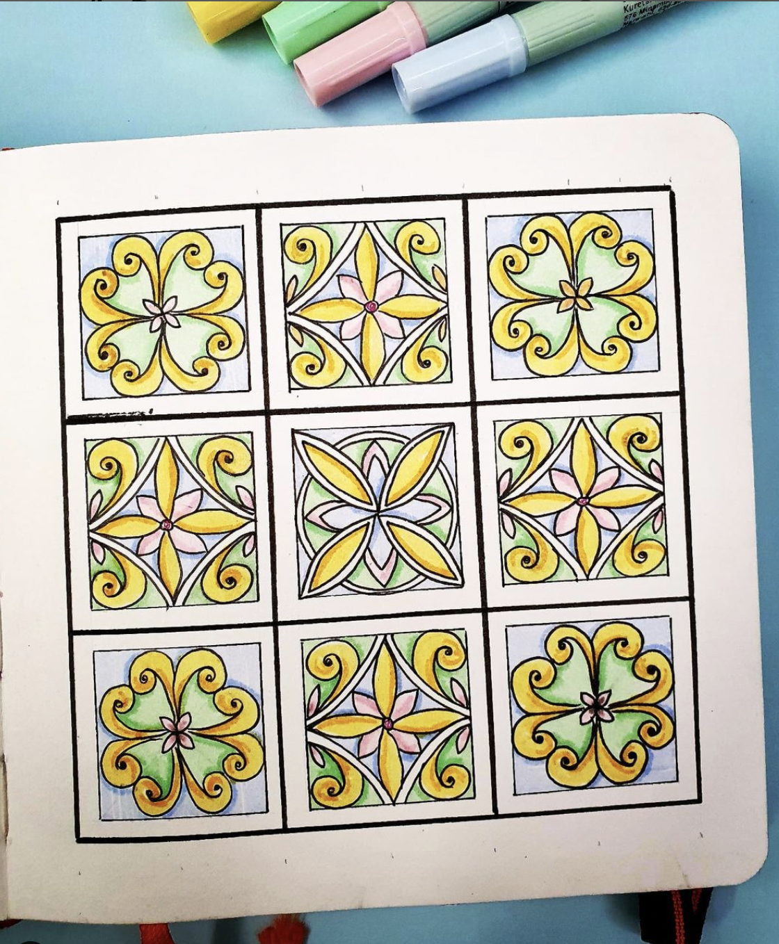 patterns in pastels using pigment liners